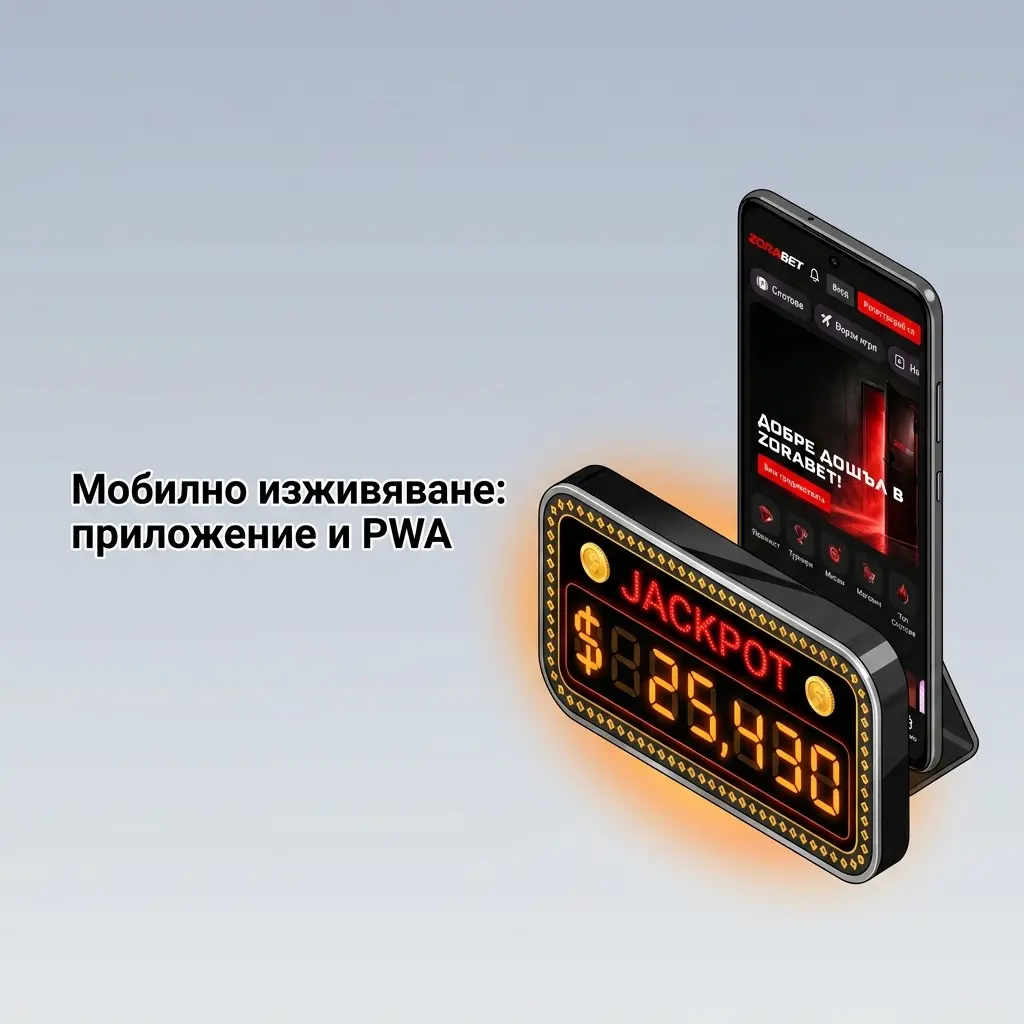 Мобилен сайт на ZoraBet с PWA за стабилна навигация в казино, спортни пазари и каса